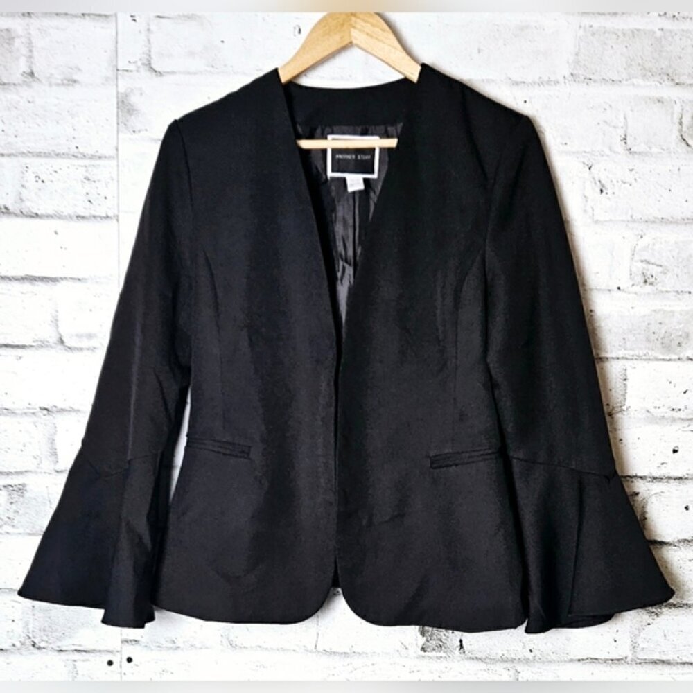 Another Story Black Open Front Bell Sleeve Blazer Medium Business Casual - Picture 2 of 9